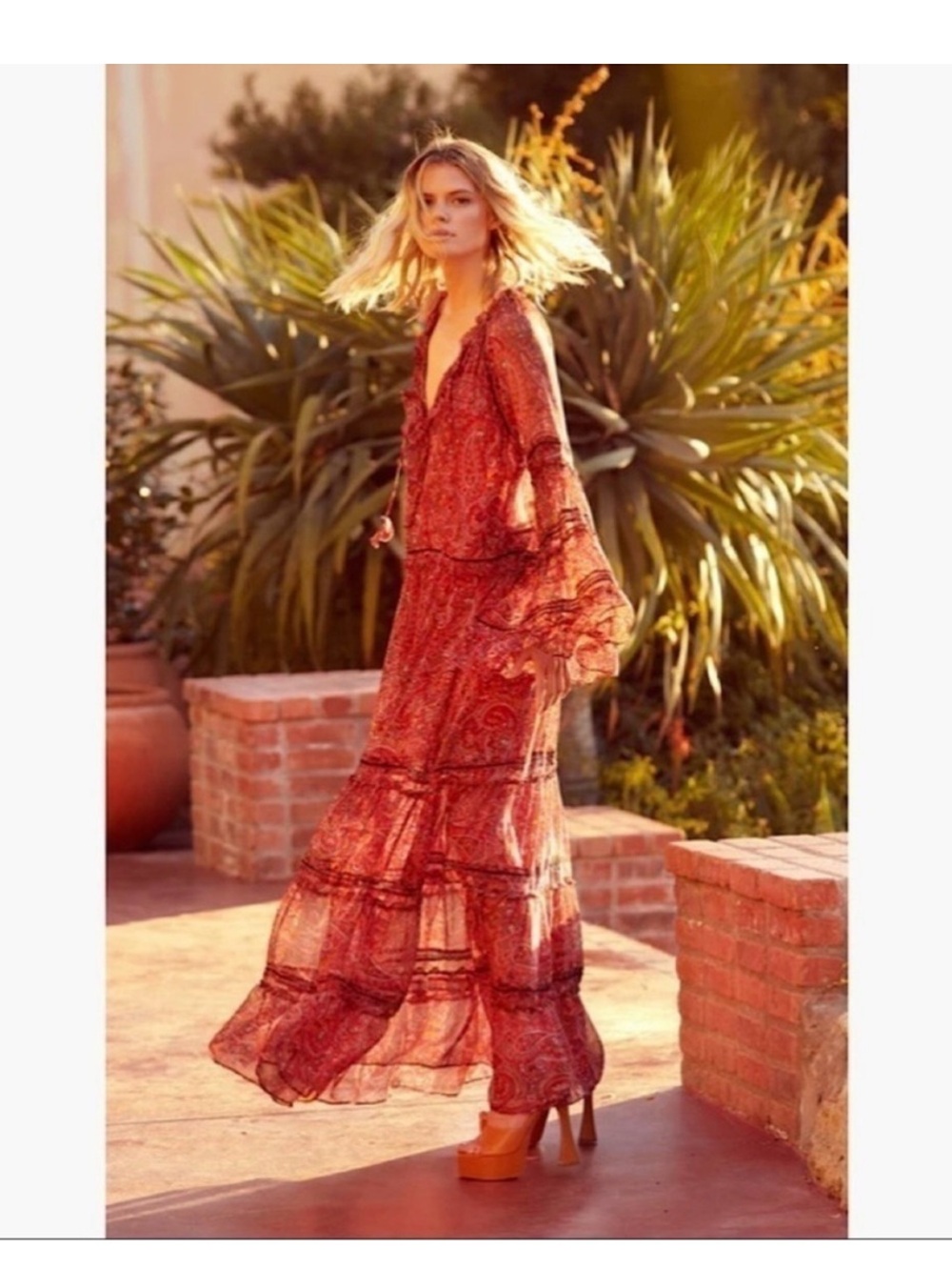 NWT $630 MISA Los Angeles Genevieve Dress in Bohemian Paisley w Bell Sleeves